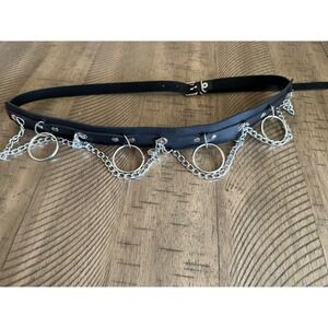 Edgy Goth Punk O-Ring & Chain Layered Belt – Black/Silver